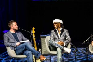 Sodajerker interview Nile Rodgers and Merck Mercuriadis. August 8th, 2019, in a live episode of their podcast at The Queen Elizabeth Hall, Southbank Centre as part of the Meltdown Festival