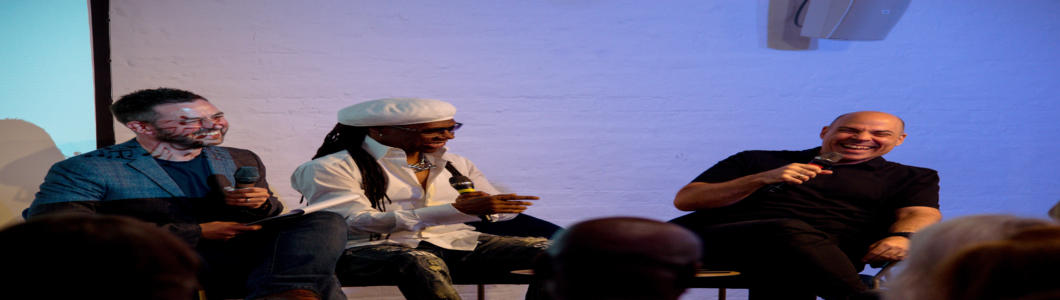 Dr Simon Barber shares a few laughs with special guests Nile Rodgers and Merck Mercuriadis at the Ivors Academy